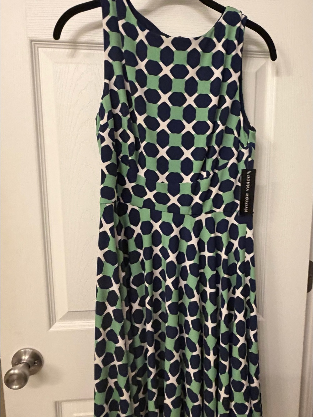 Donna Morgan Navy, Green & White Geometric Sleeveless Dress